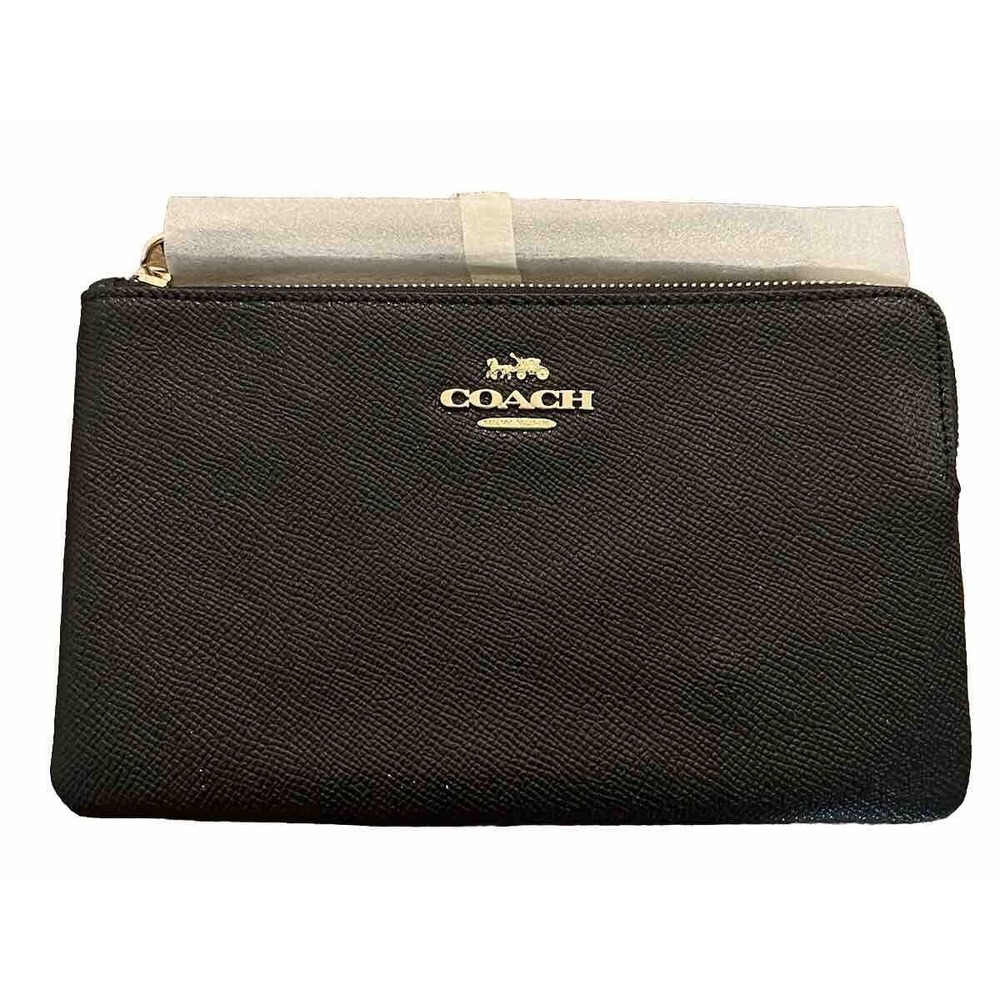 Coach New York Large Corner Zip Wristlet Black Leather Purse NWT 0195031083518